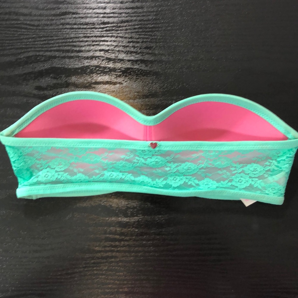 Victoria’s Secret Pink XS Lace Bandeau Teal/Pink - Picture 2 of 7
